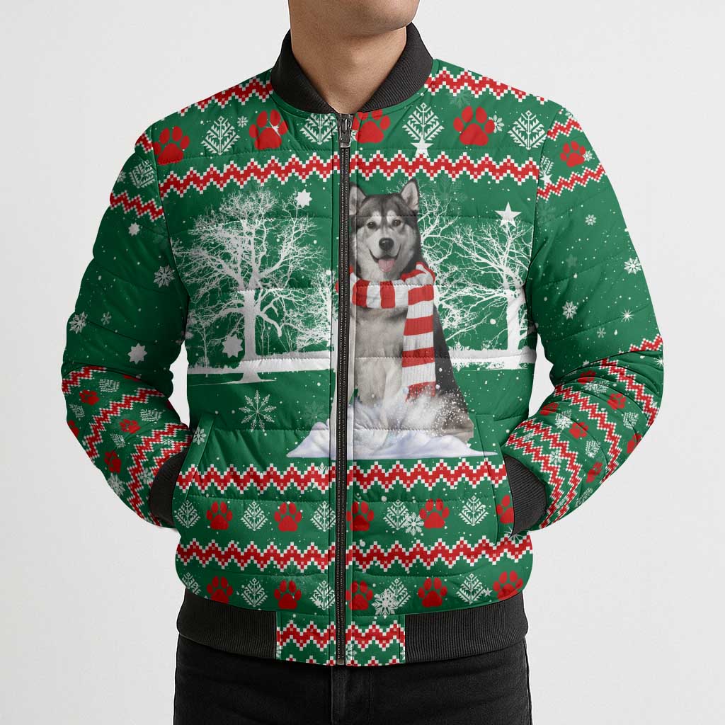 Alaskan Malamute Winter Tree Christmas Bomber Puffer Jacket Xmas Holiday Patterns - Wonder Print Shop