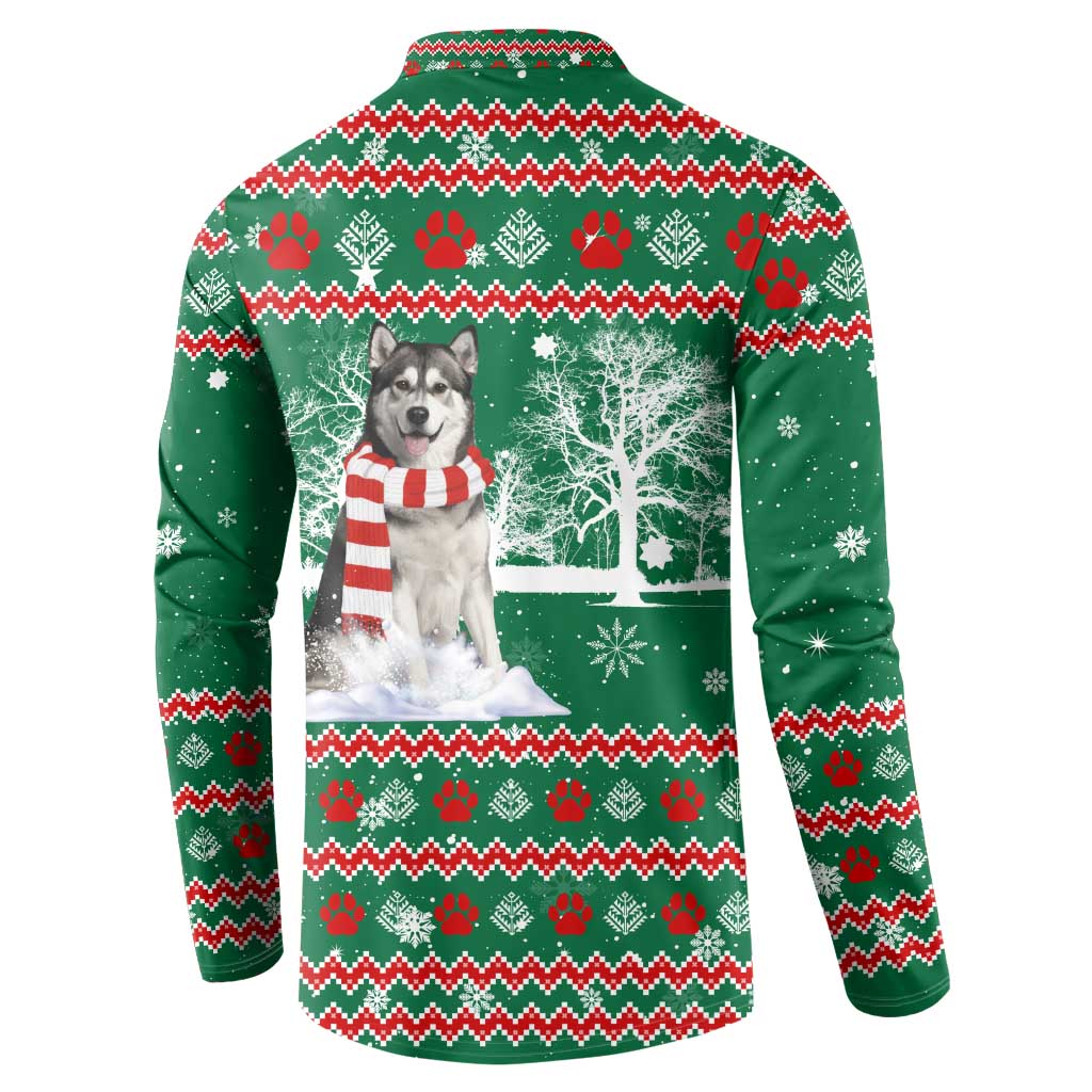 Alaskan Malamute Winter Tree Christmas Button Sweatshirt Xmas Holiday Patterns - Wonder Print Shop