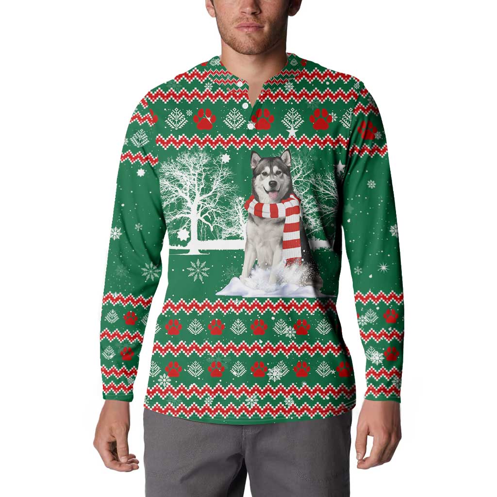 Alaskan Malamute Winter Tree Christmas Button Sweatshirt Xmas Holiday Patterns - Wonder Print Shop