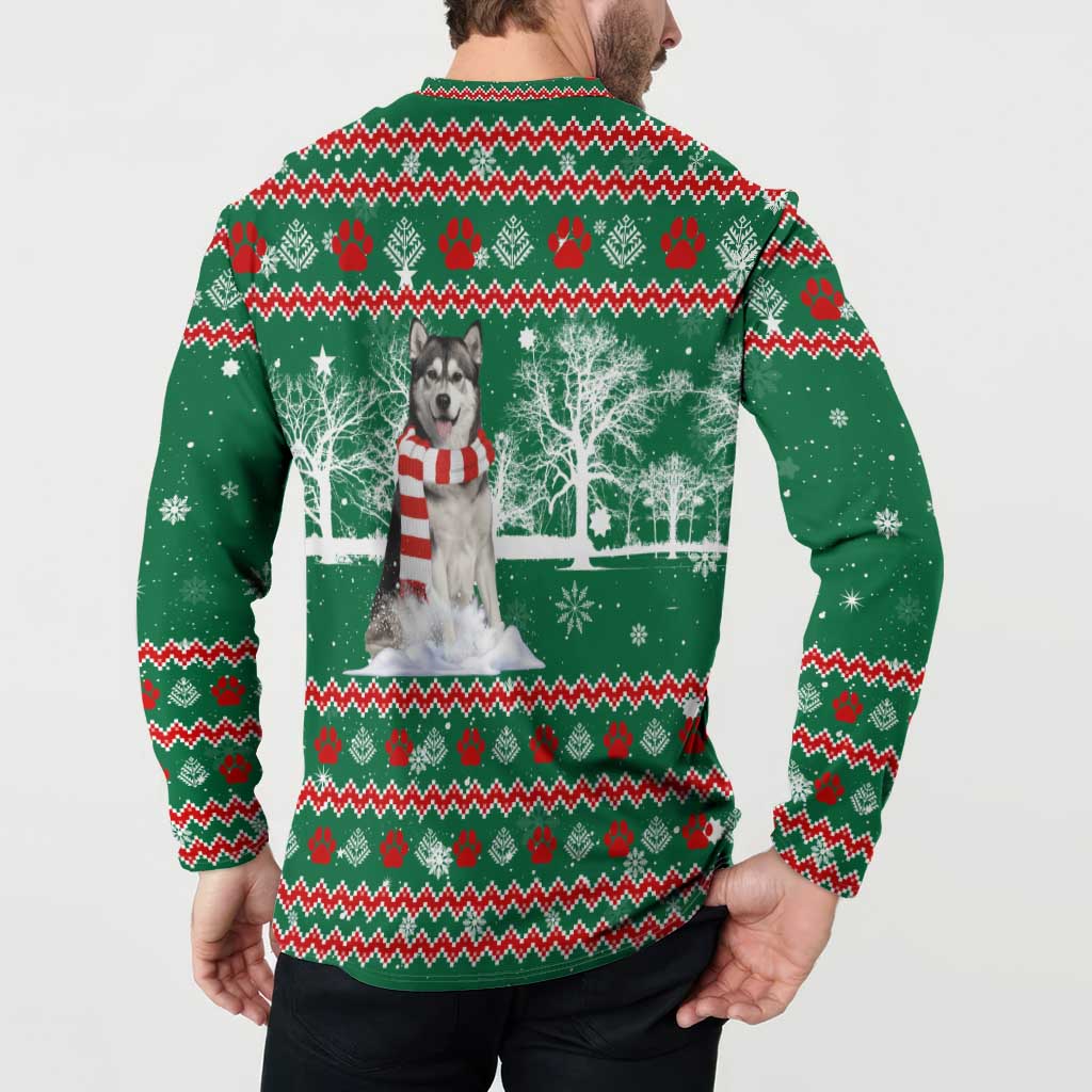 Alaskan Malamute Winter Tree Christmas Button Sweatshirt Xmas Holiday Patterns - Wonder Print Shop