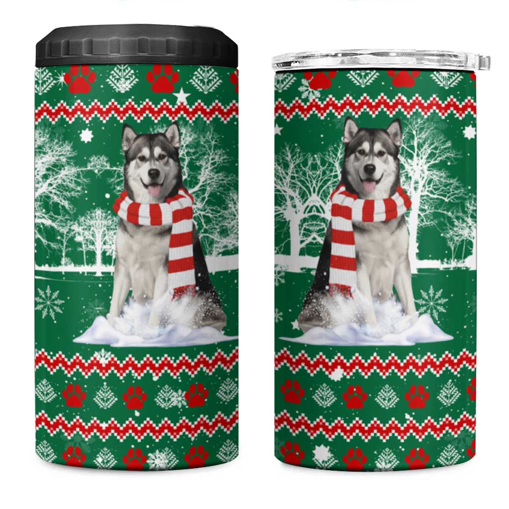 Alaskan Malamute Winter Tree Christmas 4 in 1 Can Cooler Tumbler Xmas Holiday Patterns - Wonder Print Shop
