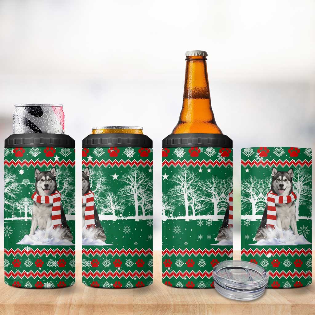 Alaskan Malamute Winter Tree Christmas 4 in 1 Can Cooler Tumbler Xmas Holiday Patterns - Wonder Print Shop