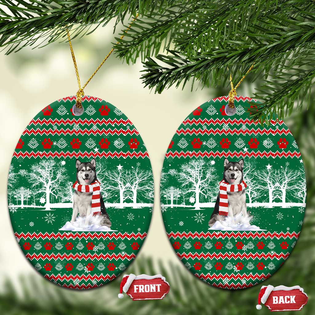 Alaskan Malamute Winter Tree Christmas Ceramic Ornament Xmas Holiday Patterns - Wonder Print Shop