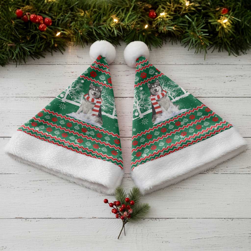 Alaskan Malamute Winter Tree Christmas Santa Hat Xmas Holiday Patterns - Wonder Print Shop