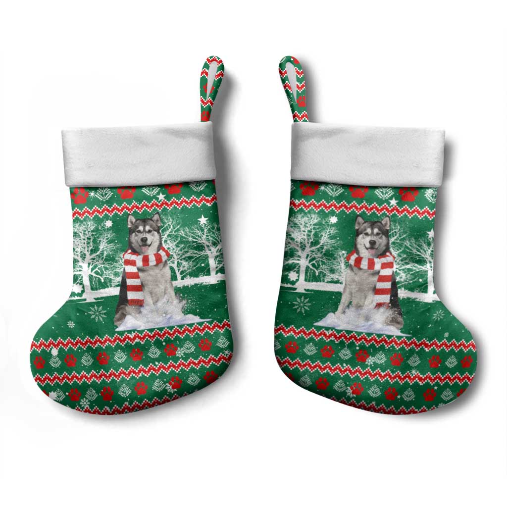 Alaskan Malamute Winter Tree Christmas Stocking Xmas Holiday Patterns - Wonder Print Shop