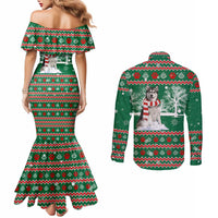 Alaskan Malamute Winter Tree Christmas Couples Matching Mermaid Dress and Long Sleeve Button Shirt Xmas Holiday Patterns - Wonder Print Shop