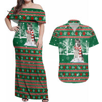 Alaskan Malamute Winter Tree Christmas Couples Matching Off Shoulder Maxi Dress and Hawaiian Shirt Xmas Holiday Patterns - Wonder Print Shop