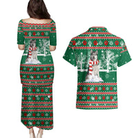 Alaskan Malamute Winter Tree Christmas Couples Matching Puletasi and Hawaiian Shirt Xmas Holiday Patterns - Wonder Print Shop