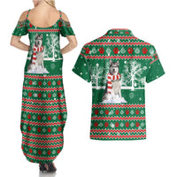 Alaskan Malamute Winter Tree Christmas Couples Matching Summer Maxi Dress and Hawaiian Shirt Xmas Holiday Patterns - Wonder Print Shop