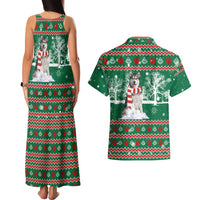 Alaskan Malamute Winter Tree Christmas Couples Matching Tank Maxi Dress and Hawaiian Shirt Xmas Holiday Patterns - Wonder Print Shop