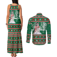 Alaskan Malamute Winter Tree Christmas Couples Matching Tank Maxi Dress and Long Sleeve Button Shirt Xmas Holiday Patterns - Wonder Print Shop