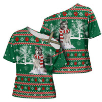 Alaskan Malamute Winter Tree Christmas Cross Shoulder Shirt Xmas Holiday Patterns - Wonder Print Shop