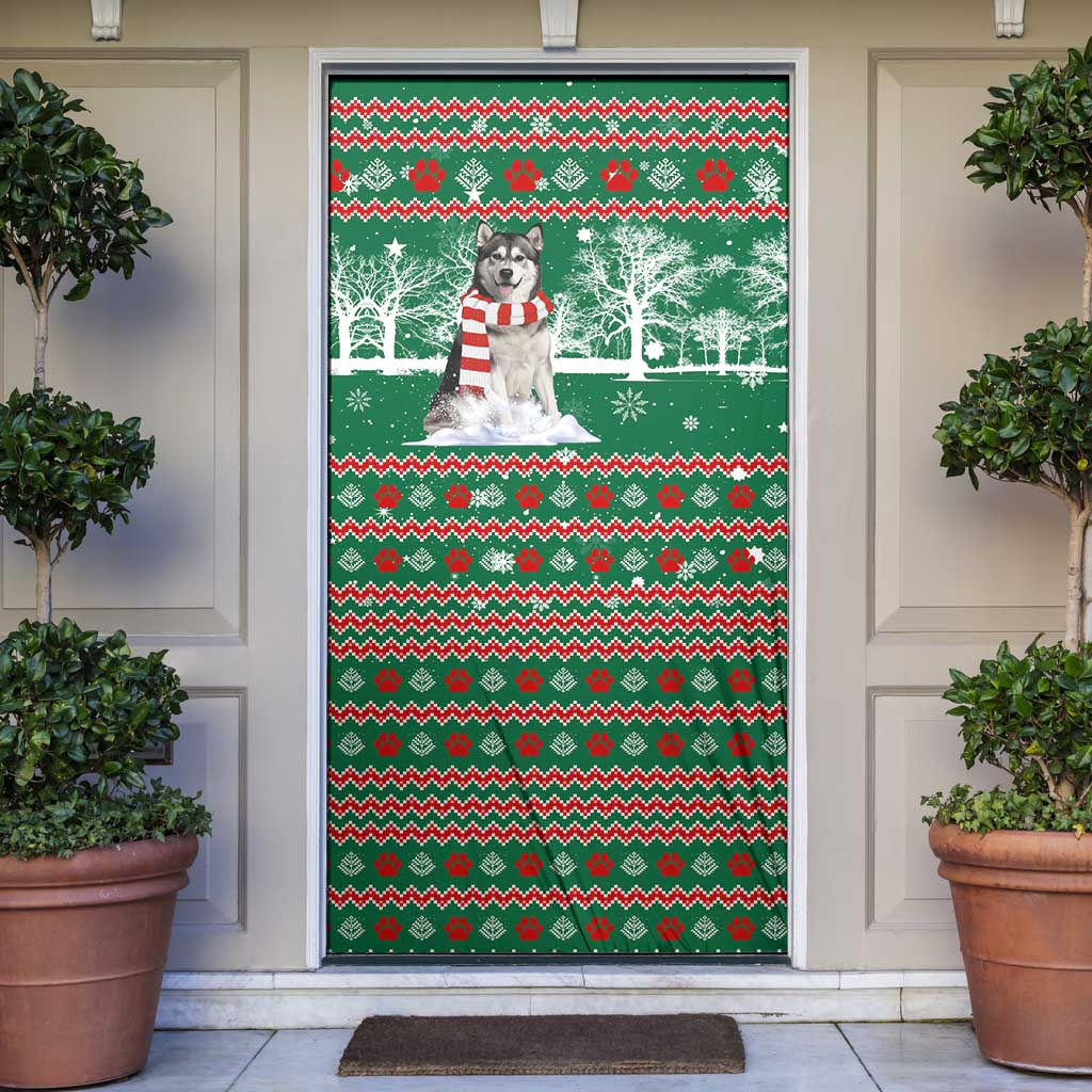 Alaskan Malamute Winter Tree Christmas Door Cover Xmas Holiday Patterns - Wonder Print Shop