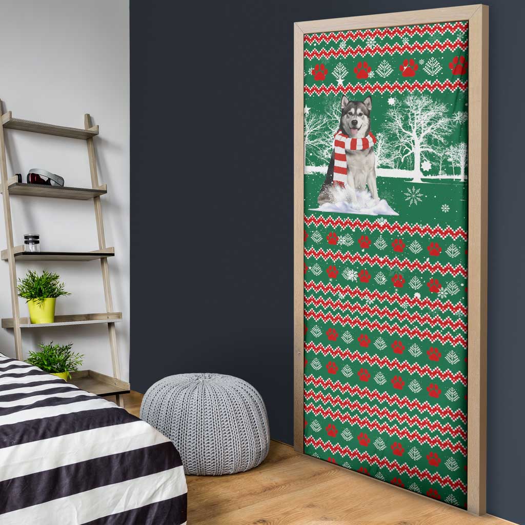 Alaskan Malamute Winter Tree Christmas Door Cover Xmas Holiday Patterns - Wonder Print Shop