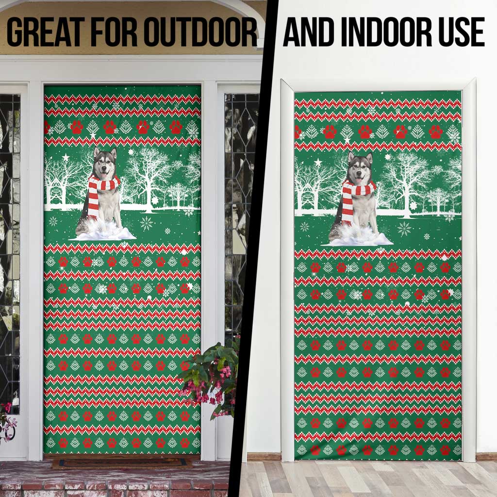 Alaskan Malamute Winter Tree Christmas Door Cover Xmas Holiday Patterns - Wonder Print Shop