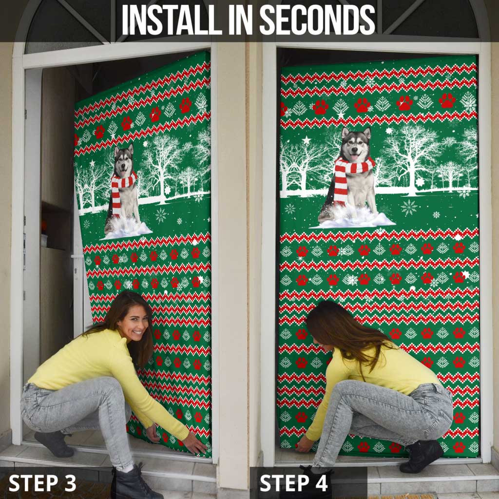 Alaskan Malamute Winter Tree Christmas Door Cover Xmas Holiday Patterns - Wonder Print Shop