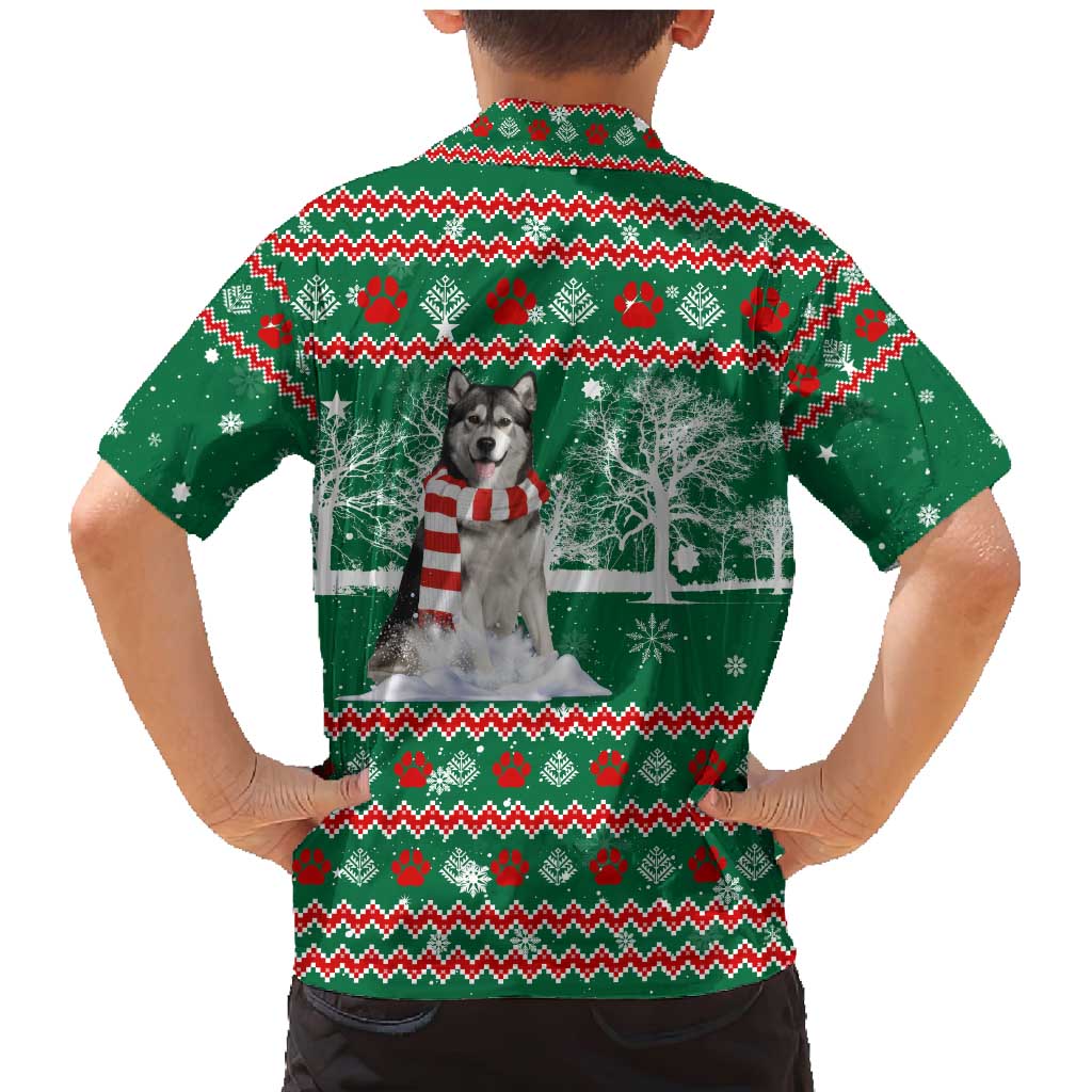 Alaskan Malamute Winter Tree Christmas Family Matching Mermaid Dress and Hawaiian Shirt Xmas Holiday Patterns - Wonder Print Shop