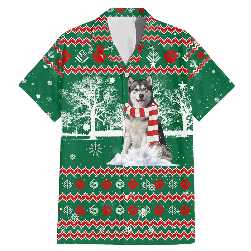 Alaskan Malamute Winter Tree Christmas Family Matching Mermaid Dress and Hawaiian Shirt Xmas Holiday Patterns - Wonder Print Shop