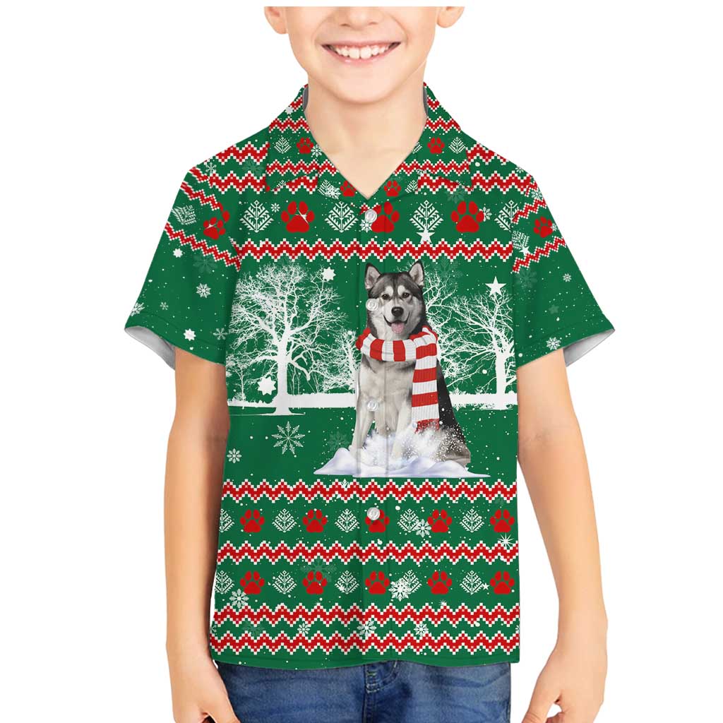 Alaskan Malamute Winter Tree Christmas Family Matching Mermaid Dress and Hawaiian Shirt Xmas Holiday Patterns - Wonder Print Shop