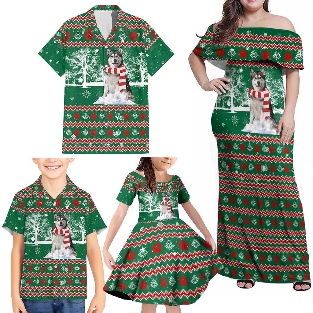 Alaskan Malamute Winter Tree Christmas Family Matching Off Shoulder Maxi Dress and Hawaiian Shirt Xmas Holiday Patterns - Wonder Print Shop