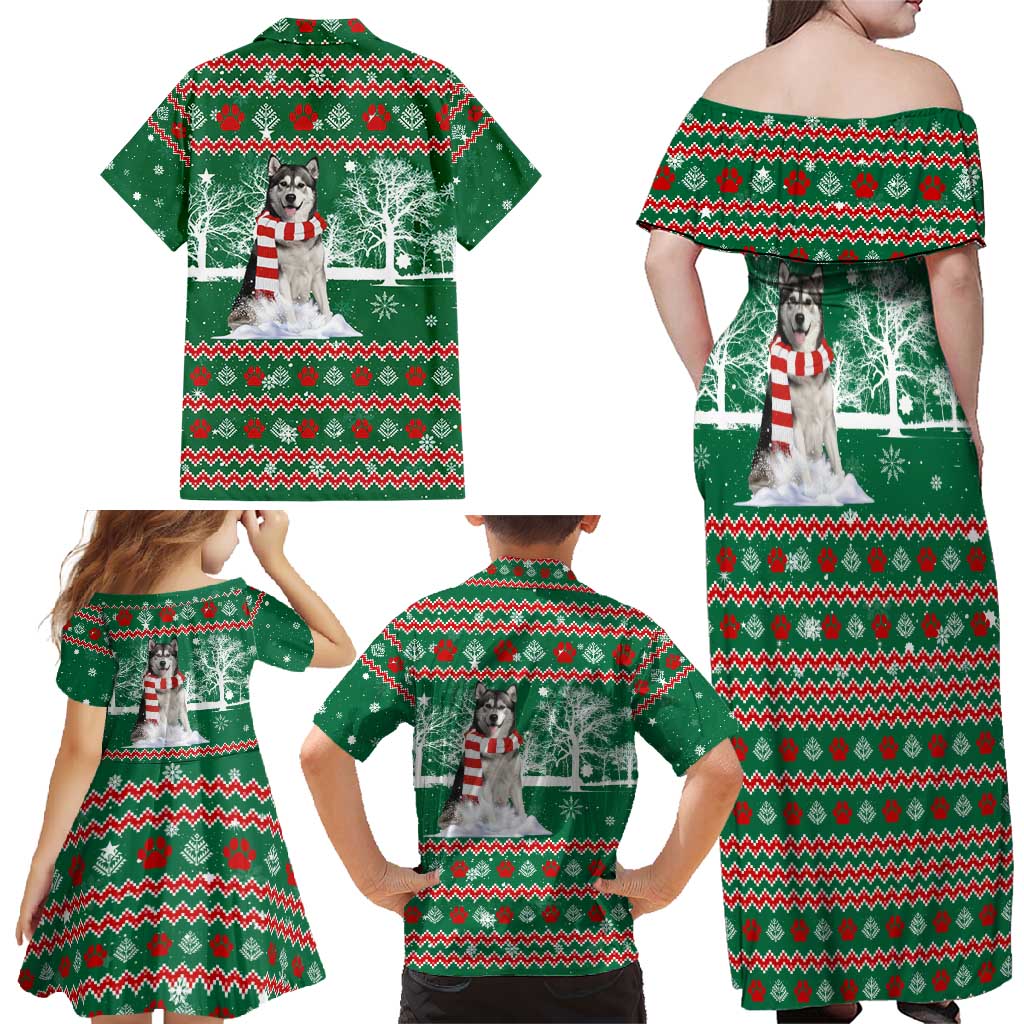 Alaskan Malamute Winter Tree Christmas Family Matching Off Shoulder Maxi Dress and Hawaiian Shirt Xmas Holiday Patterns - Wonder Print Shop