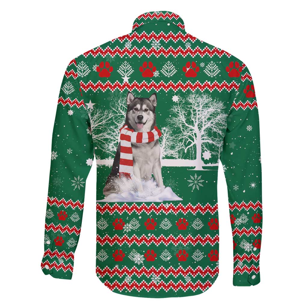 Alaskan Malamute Winter Tree Christmas Family Matching Off Shoulder Maxi Dress and Hawaiian Shirt Xmas Holiday Patterns - Wonder Print Shop