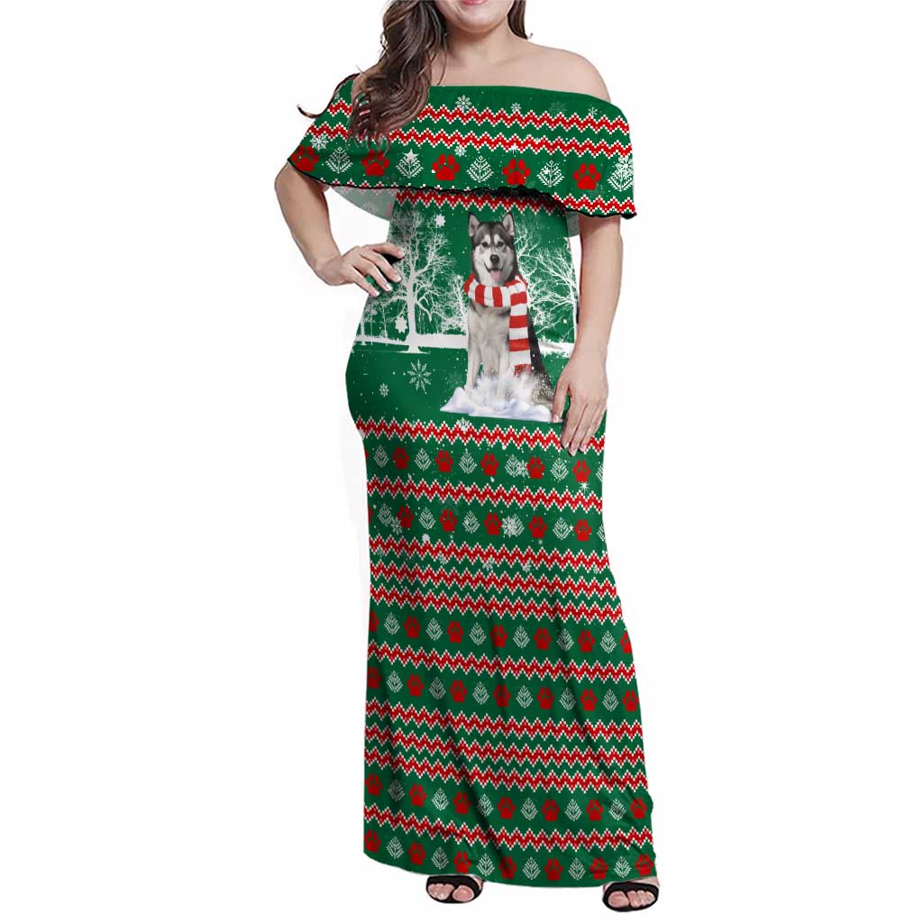 Alaskan Malamute Winter Tree Christmas Family Matching Off Shoulder Maxi Dress and Hawaiian Shirt Xmas Holiday Patterns - Wonder Print Shop