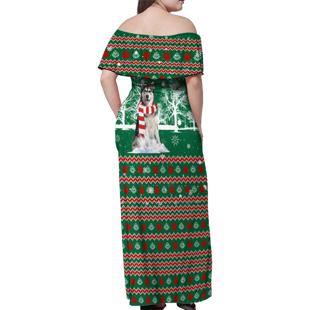 Alaskan Malamute Winter Tree Christmas Family Matching Off Shoulder Maxi Dress and Hawaiian Shirt Xmas Holiday Patterns - Wonder Print Shop