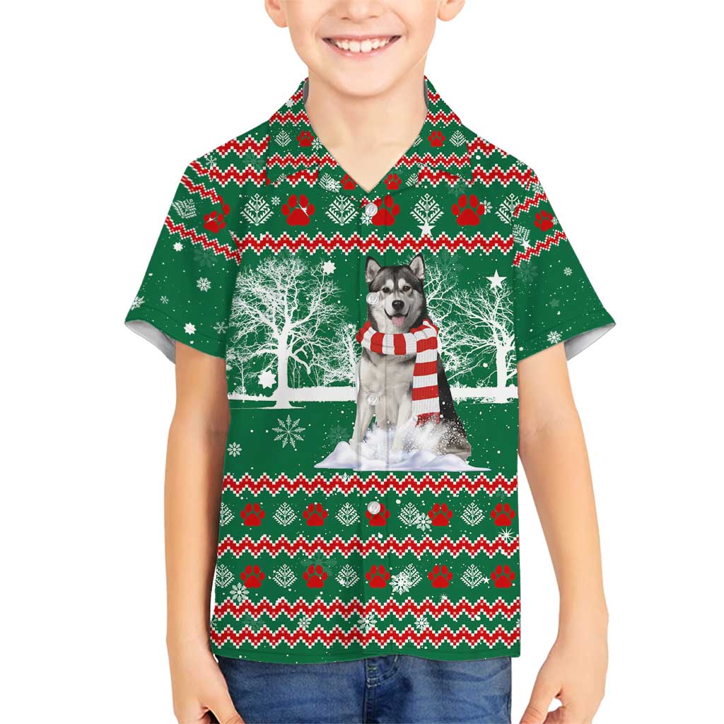 Alaskan Malamute Winter Tree Christmas Family Matching Off Shoulder Maxi Dress and Hawaiian Shirt Xmas Holiday Patterns - Wonder Print Shop