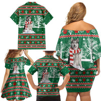 Alaskan Malamute Winter Tree Christmas Family Matching Off Shoulder Short Dress and Hawaiian Shirt Xmas Holiday Patterns - Wonder Print Shop