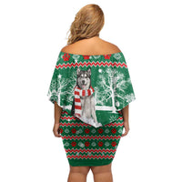 Alaskan Malamute Winter Tree Christmas Family Matching Off Shoulder Short Dress and Hawaiian Shirt Xmas Holiday Patterns - Wonder Print Shop