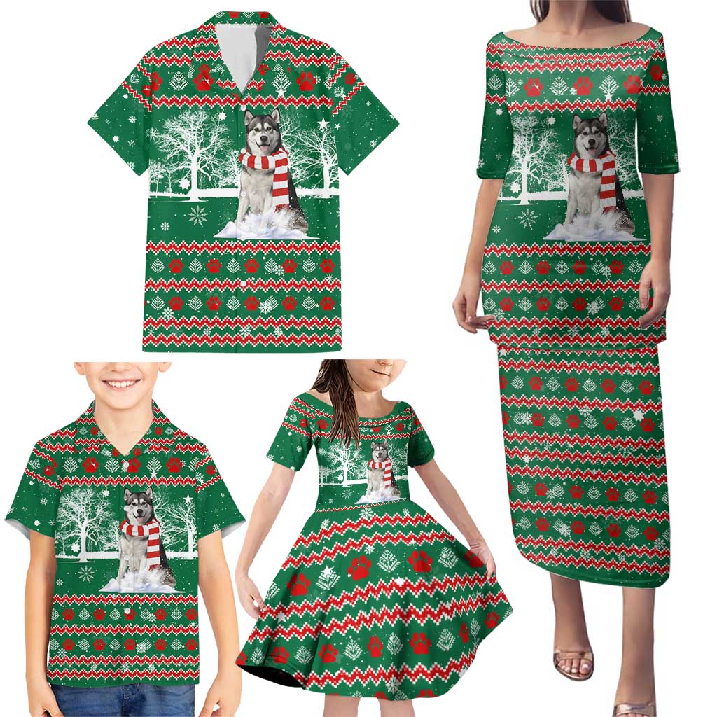 Alaskan Malamute Winter Tree Christmas Family Matching Puletasi and Hawaiian Shirt Xmas Holiday Patterns - Wonder Print Shop