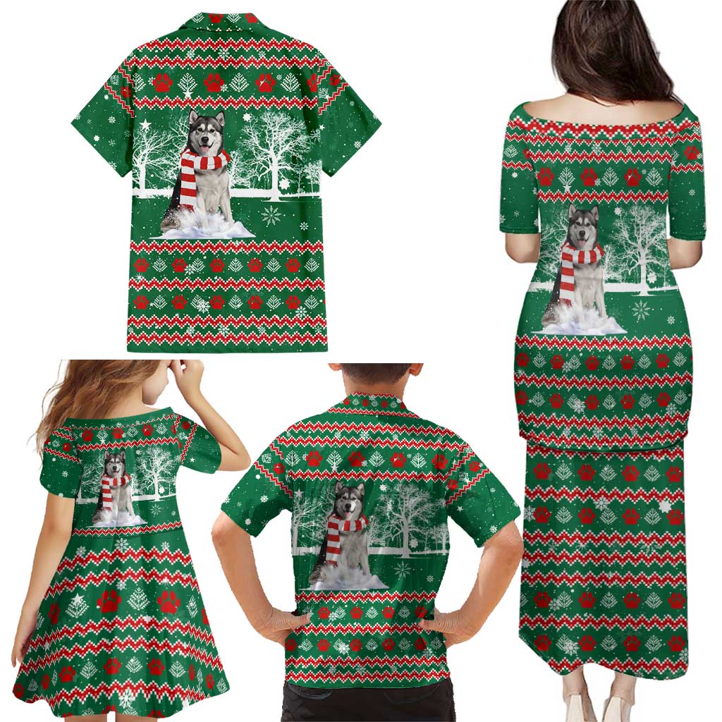 Alaskan Malamute Winter Tree Christmas Family Matching Puletasi and Hawaiian Shirt Xmas Holiday Patterns - Wonder Print Shop