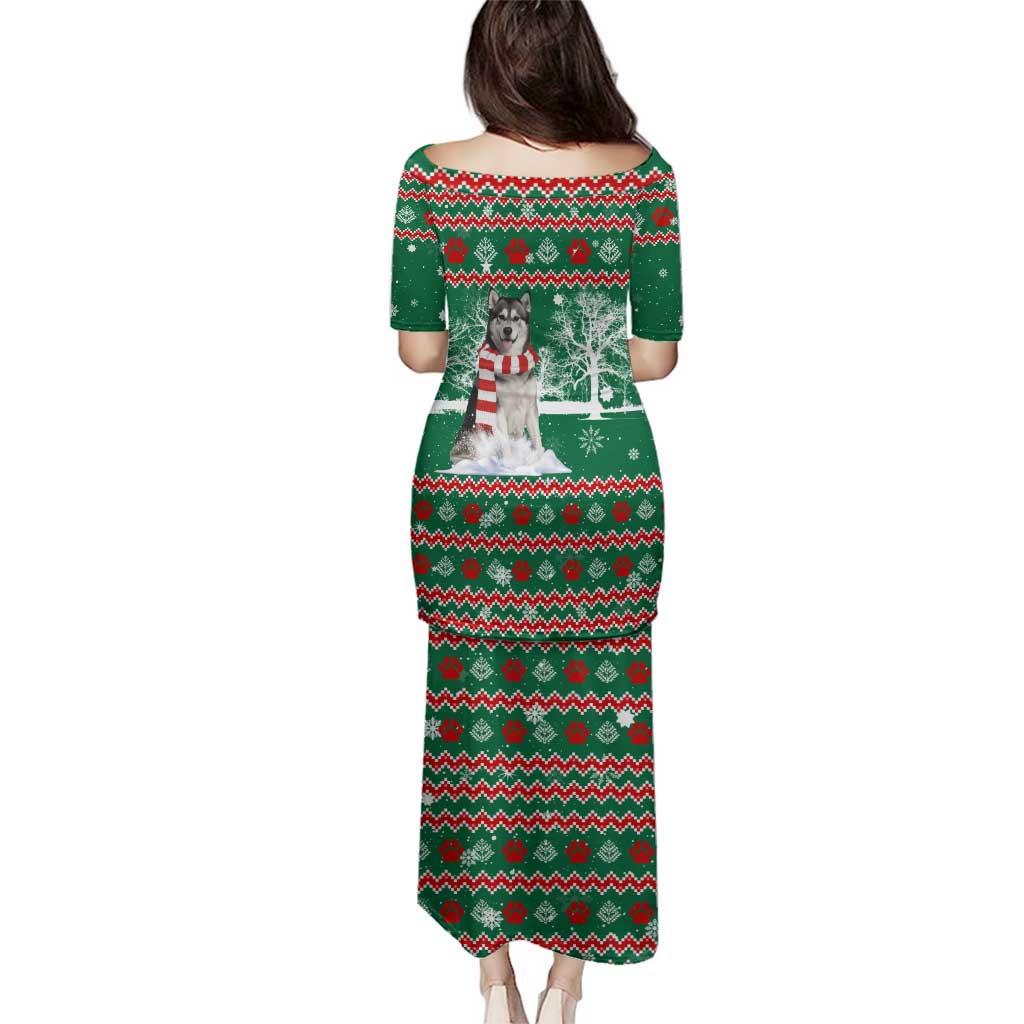Alaskan Malamute Winter Tree Christmas Family Matching Puletasi and Hawaiian Shirt Xmas Holiday Patterns - Wonder Print Shop