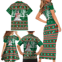 Alaskan Malamute Winter Tree Christmas Family Matching Short Sleeve Bodycon Dress and Hawaiian Shirt Xmas Holiday Patterns - Wonder Print Shop