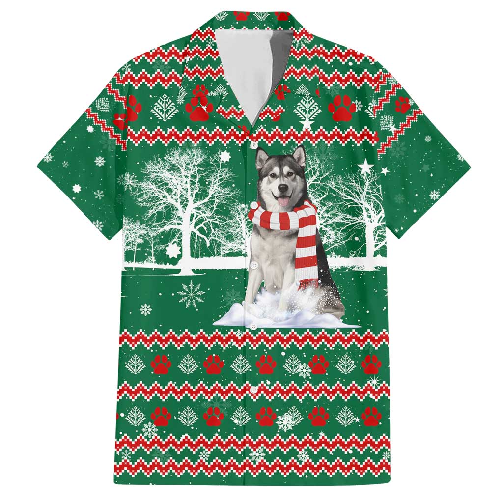 Alaskan Malamute Winter Tree Christmas Family Matching Short Sleeve Bodycon Dress and Hawaiian Shirt Xmas Holiday Patterns - Wonder Print Shop