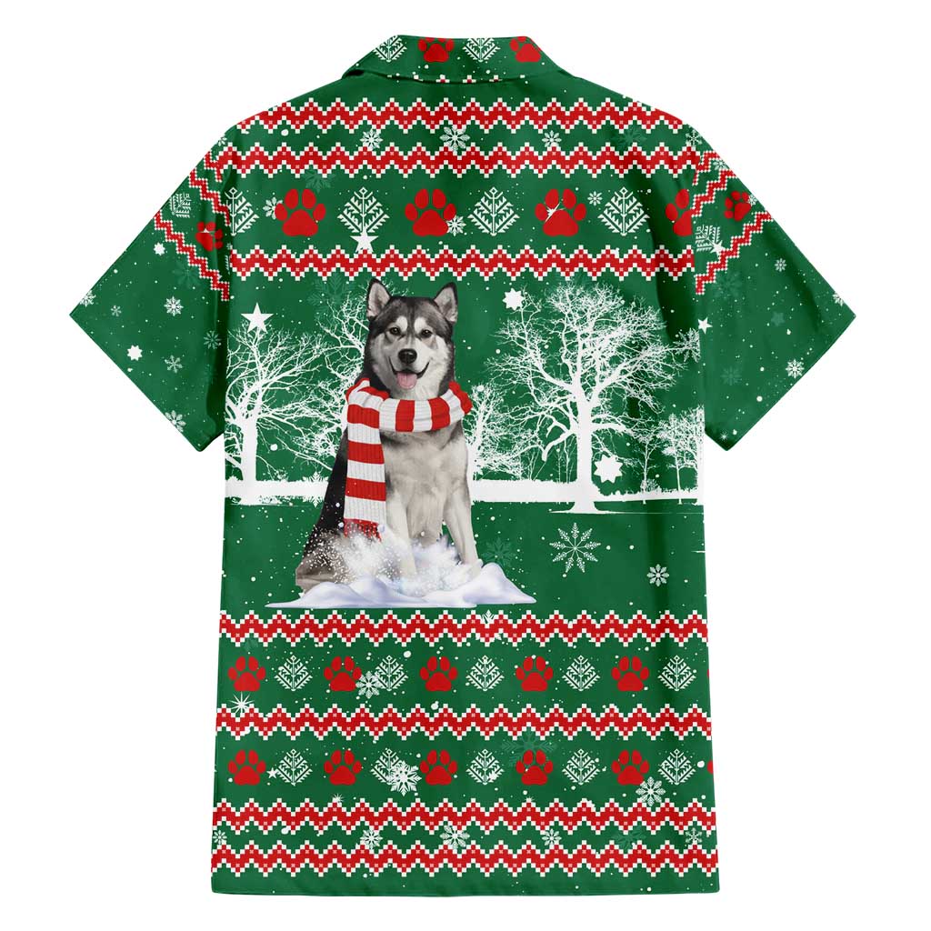 Alaskan Malamute Winter Tree Christmas Family Matching Short Sleeve Bodycon Dress and Hawaiian Shirt Xmas Holiday Patterns - Wonder Print Shop