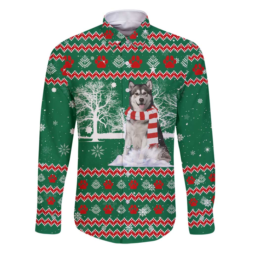 Alaskan Malamute Winter Tree Christmas Family Matching Short Sleeve Bodycon Dress and Hawaiian Shirt Xmas Holiday Patterns - Wonder Print Shop