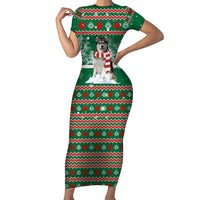 Alaskan Malamute Winter Tree Christmas Family Matching Short Sleeve Bodycon Dress and Hawaiian Shirt Xmas Holiday Patterns - Wonder Print Shop