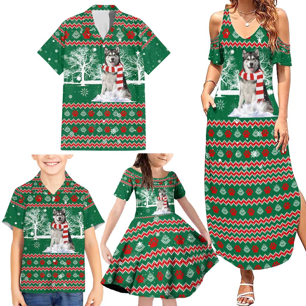 Alaskan Malamute Winter Tree Christmas Family Matching Summer Maxi Dress and Hawaiian Shirt Xmas Holiday Patterns - Wonder Print Shop