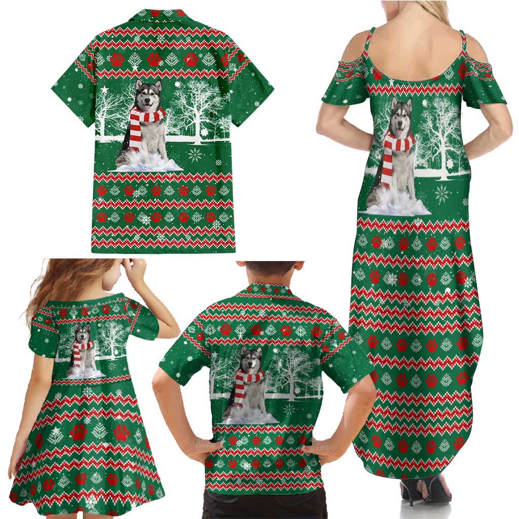 Alaskan Malamute Winter Tree Christmas Family Matching Summer Maxi Dress and Hawaiian Shirt Xmas Holiday Patterns - Wonder Print Shop