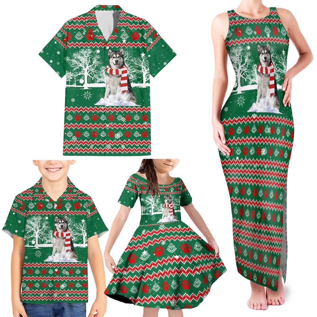 Alaskan Malamute Winter Tree Christmas Family Matching Tank Maxi Dress and Hawaiian Shirt Xmas Holiday Patterns - Wonder Print Shop