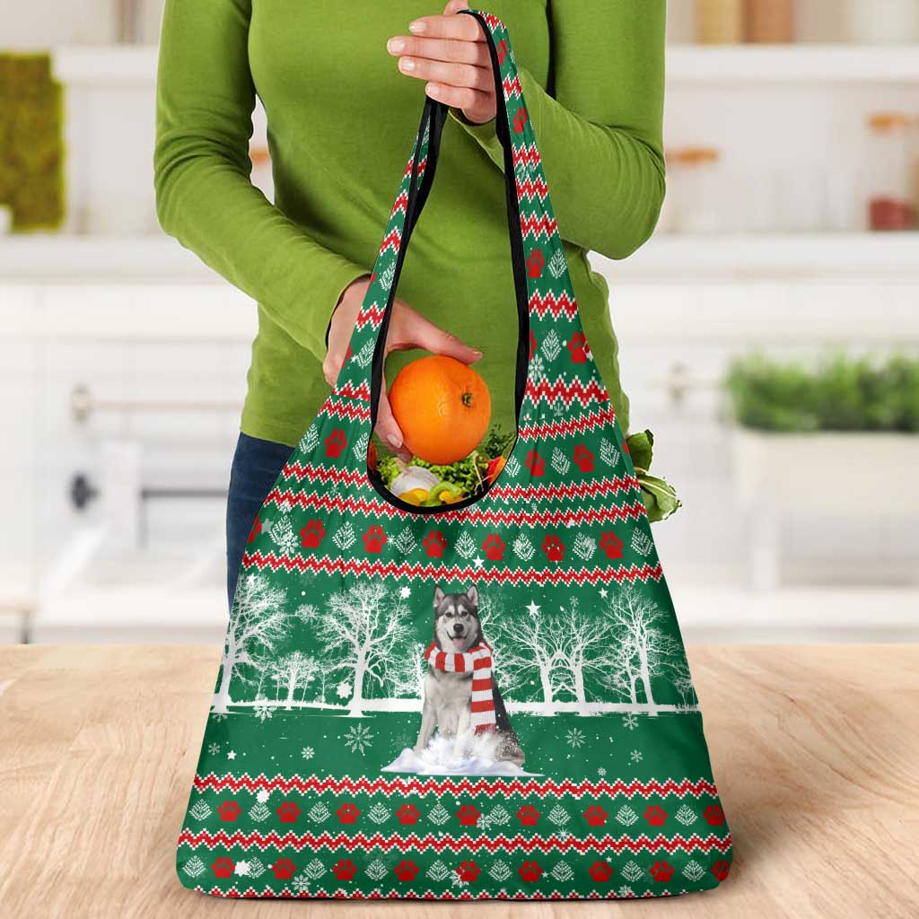 Alaskan Malamute Winter Tree Christmas Grocery Bag Xmas Holiday Patterns - Wonder Print Shop