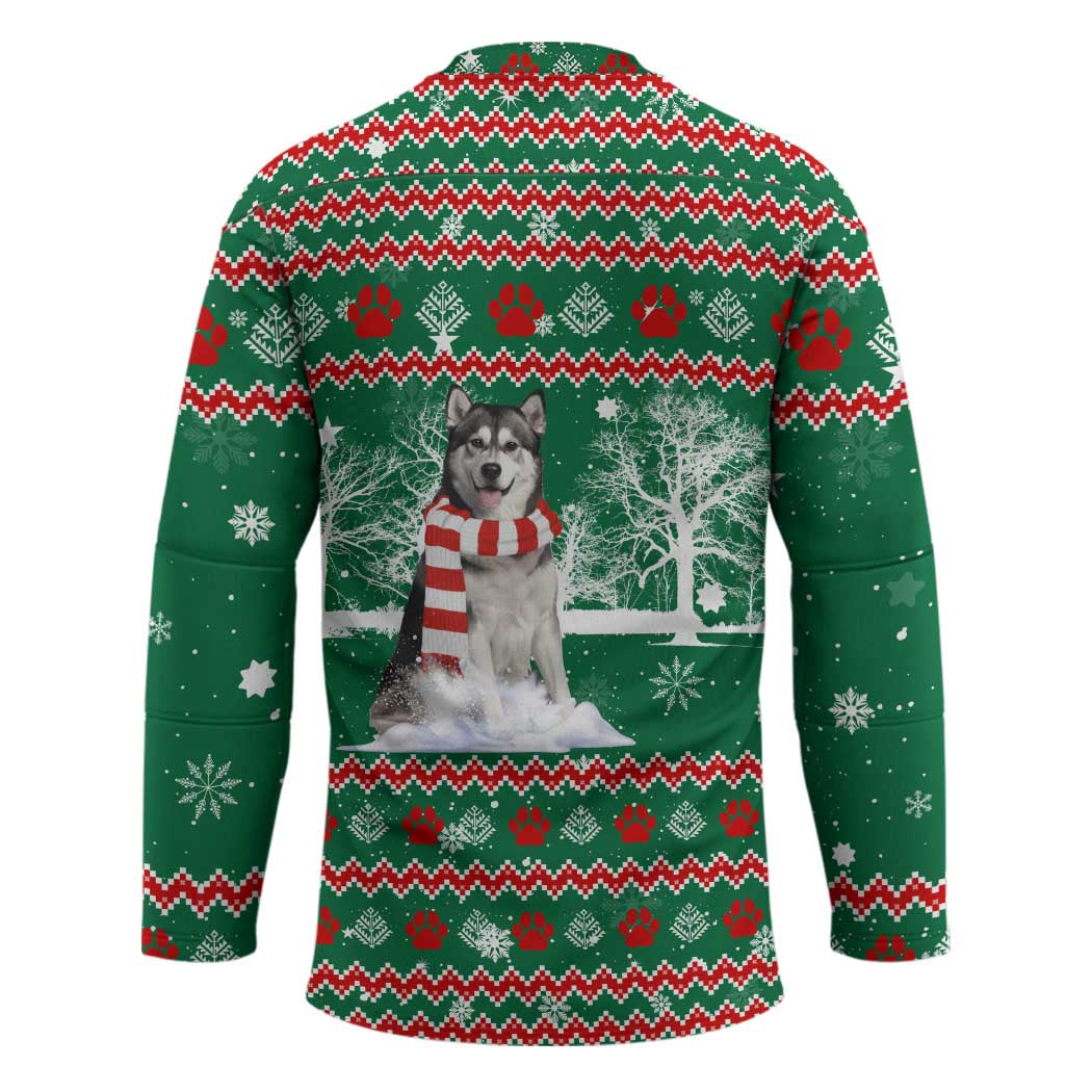 Alaskan Malamute Winter Tree Christmas Hockey Jersey Xmas Holiday Patterns - Wonder Print Shop
