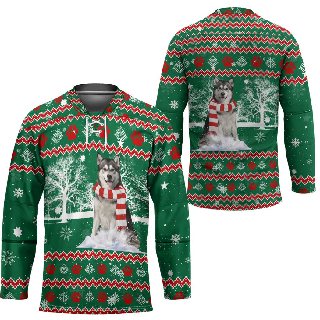Alaskan Malamute Winter Tree Christmas Hockey Jersey Xmas Holiday Patterns - Wonder Print Shop