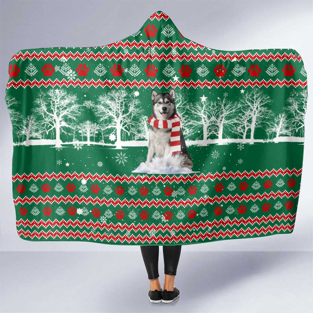 Alaskan Malamute Winter Tree Christmas Hooded Blanket Xmas Holiday Patterns - Wonder Print Shop