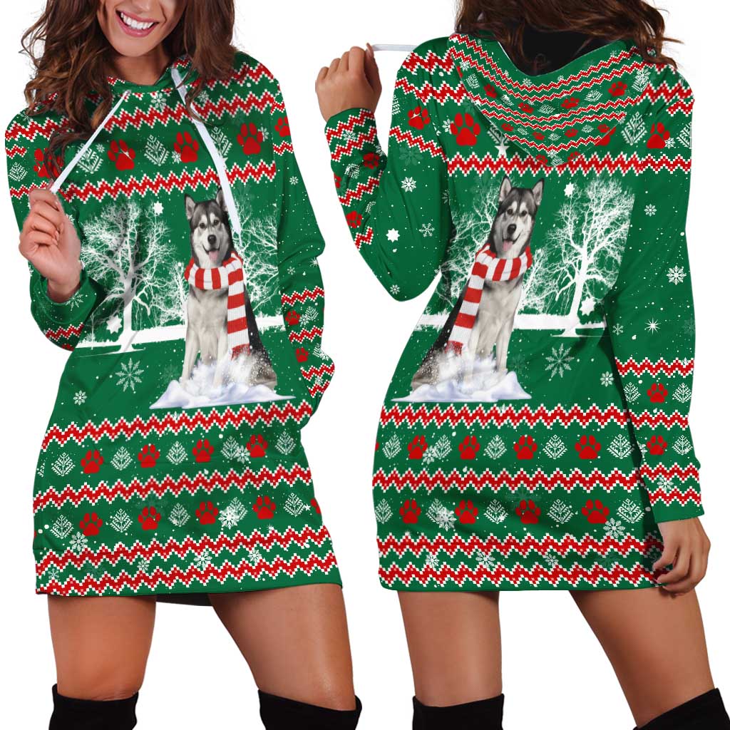 Alaskan Malamute Winter Tree Christmas Hoodie Dress Xmas Holiday Patterns - Wonder Print Shop