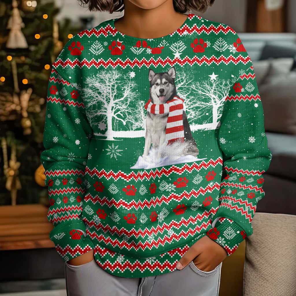Alaskan Malamute Winter Tree Christmas Kid Ugly Christmas Sweater Xmas Holiday Patterns - Wonder Print Shop