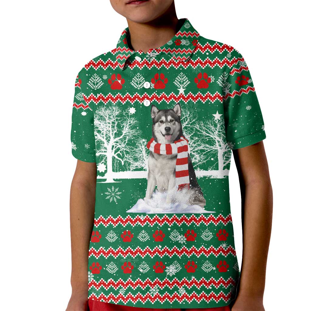 Alaskan Malamute Winter Tree Christmas Kid Polo Shirt Xmas Holiday Patterns - Wonder Print Shop