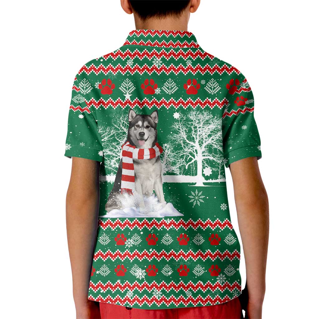 Alaskan Malamute Winter Tree Christmas Kid Polo Shirt Xmas Holiday Patterns - Wonder Print Shop